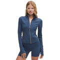 Lululemon Women's Define Cropped Jacket Nulu in Blue Twill/Gold/Gold